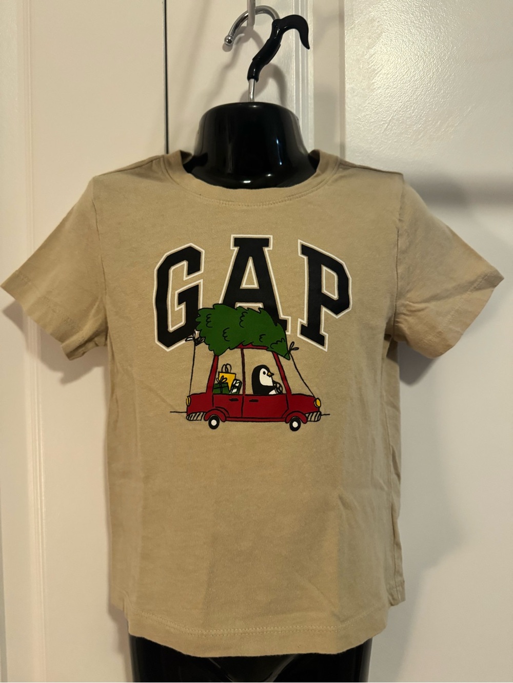 GAP Kids Tan Graphic Tee - Christmas Red Car Print